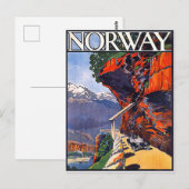 Noorwegen, oldtimer auto op de bergweg briefkaart (Voorkant / Achterkant)