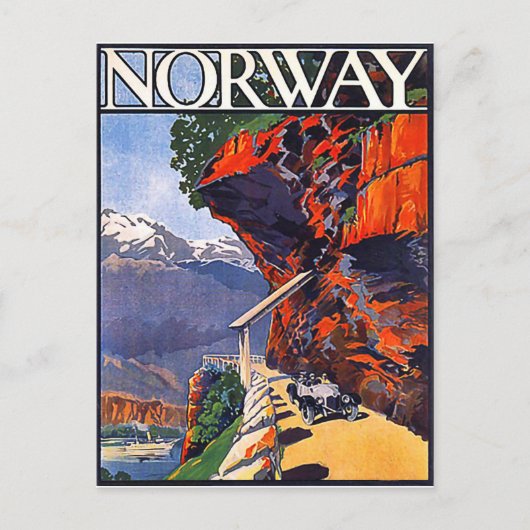 Noorwegen, oldtimer auto op de bergweg briefkaart (Voorkant)