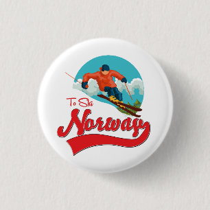 Noorwegen om te skiën logo. ronde button 3,2 cm