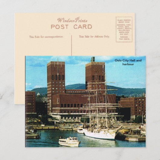 Noorwegen, Oslo City CHall en haven Briefkaart (Voorkant / Achterkant)