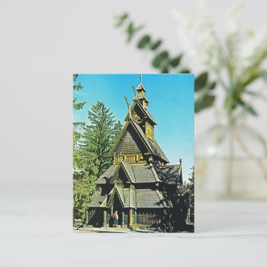  Noorwegen, Oslo, Stave Church Briefkaart (Staand voorkant)