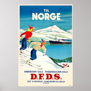 Noorwegen Oslo Wintersport Skiën Vintage Reis Poster