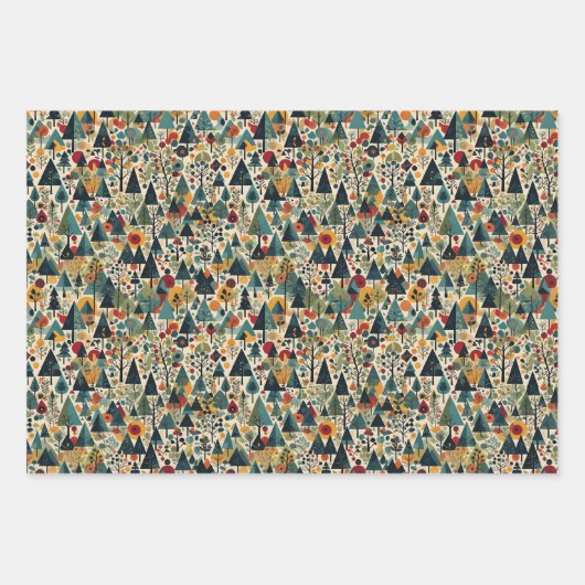 Noorwegen, Scandi, bomen, vogels, dieren Inpakpapier Vel (Voorkant)