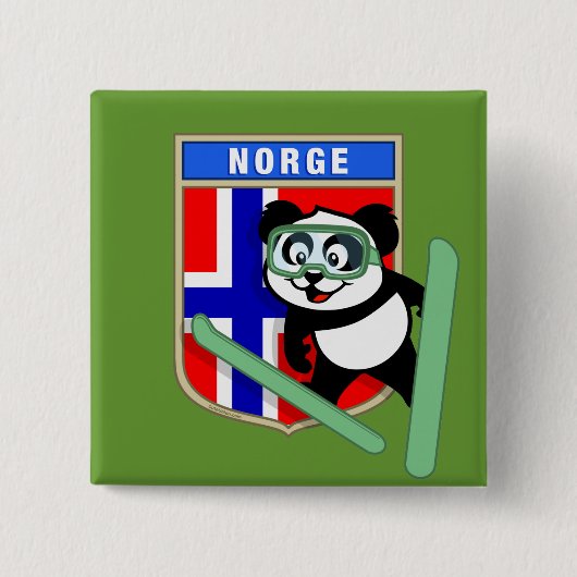 Noorwegen Ski-springende Panda Vierkante Button 5,1 Cm (Voorkant)