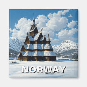 Noorwegen Stave Church Winterreizen Magneet
