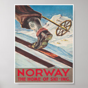 Noorwegen Thuis Skiing  Ski Poster