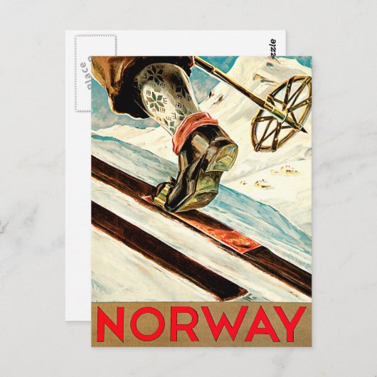 Noorwegen - Thuis Skiing Travel Art Briefkaart (Voorkant / Achterkant)