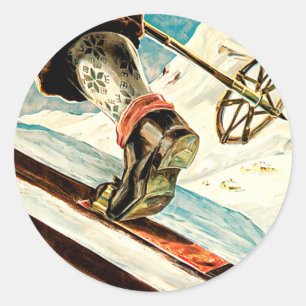 Noorwegen - Thuis Skiing Travel Art Ronde Sticker
