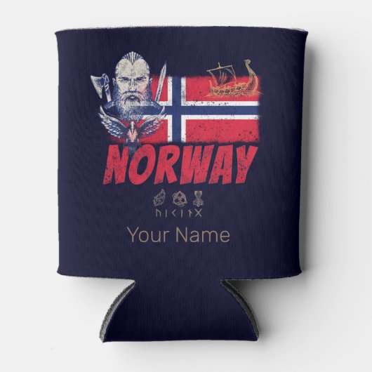 Noorwegen Viking  vlag en schip Souvenir Blikjeskoeler (Voorkant)