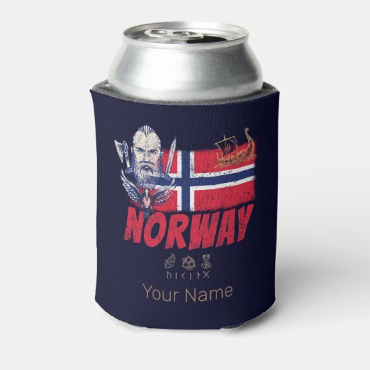 Noorwegen Viking vlag en schip Souvenir Blikjeskoeler (Blikje Achterkant)