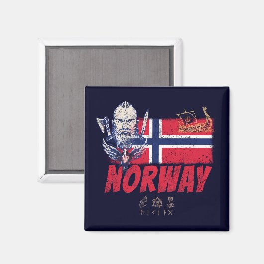 Noorwegen Viking  vlag en schip Souvenir Magneet (Voorkant / Achterkant)