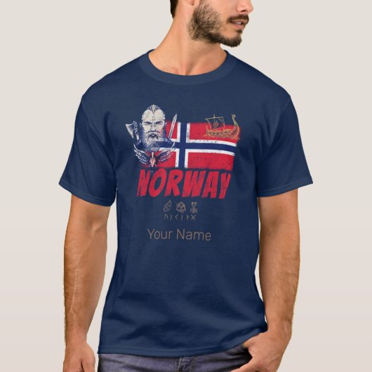 Noorwegen Viking  vlag en schip Souvenir T-shirt (Voorkant)