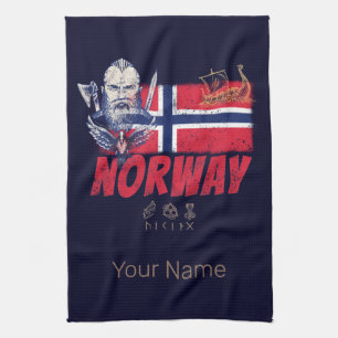 Noorwegen Viking vlag en schip Souvenir Theedoek
