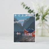Noorwegen vintage reizen winter europa cruise briefkaart (Staand voorkant)