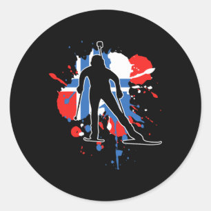 Noorwegen Vlag Biathlonist - Noors Biathlon 1 Ronde Sticker
