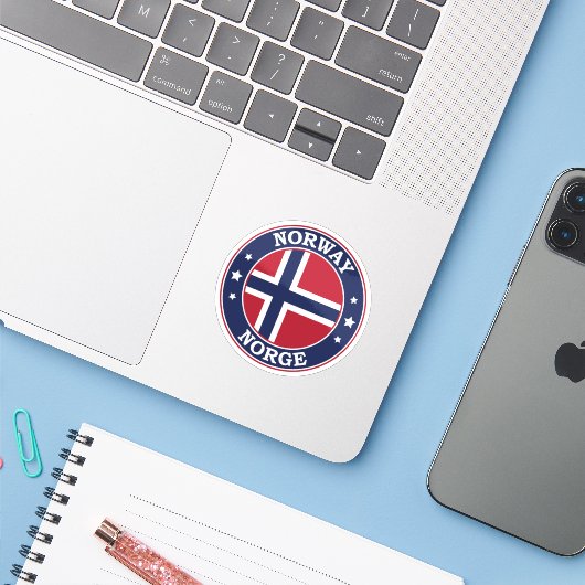 Noorwegen Vlag Ronde Cirkel Embleem Sticker (Laptop met iPhone)