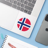 Noorwegen Vlag Ronde Sticker (Laptop met iPhone)