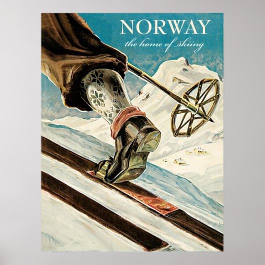 Noorwegen, voet skier, vintage-reis poster (Voorkant)