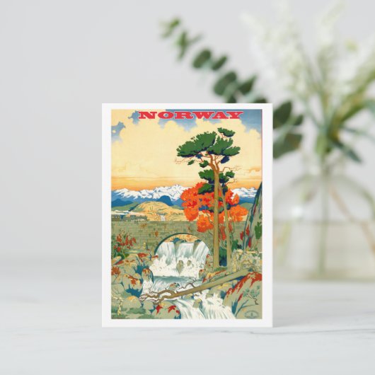 Noorwegen, waterval, oud briefkaart (Staand voorkant)