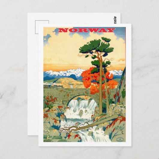 Noorwegen, waterval, oud briefkaart (Voorkant / Achterkant)