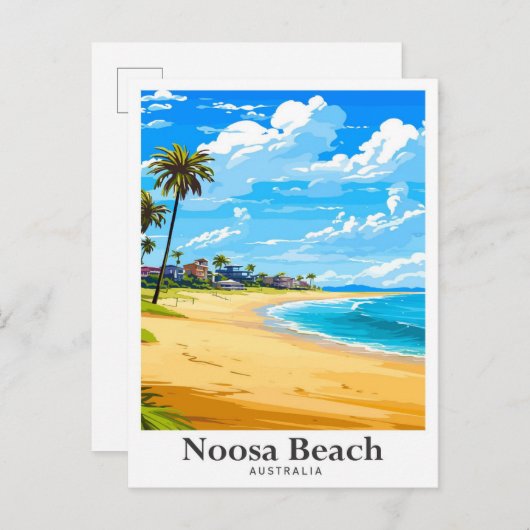 Noosa Beach Australië Vintage Travel Illustratie Briefkaart (Voorkant / Achterkant)