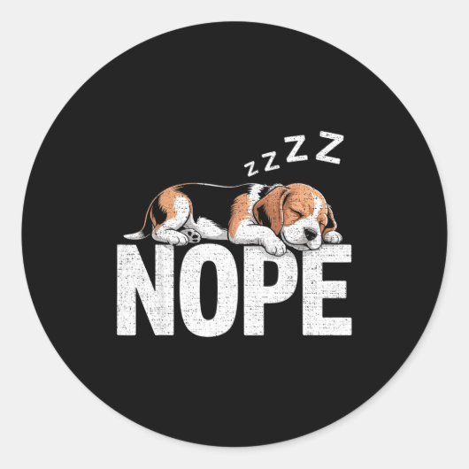 Nope Lazy Beagle Ronde Sticker (Voorkant)