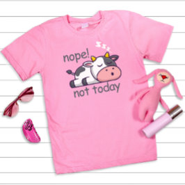 Nope Niet Vandaag Slapen Koe Grijze Kleur Tekst T-shirt