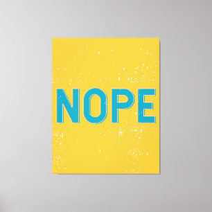 NOPE Noodlijdende Typografie in geel en blauw Canvas Afdruk