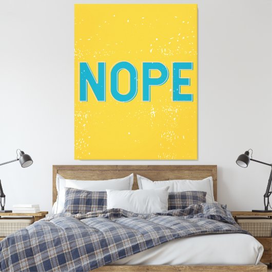 NOPE Noodlijdende Typografie in geel en blauw Canvas Afdruk (Insitu (Slaapkamer))