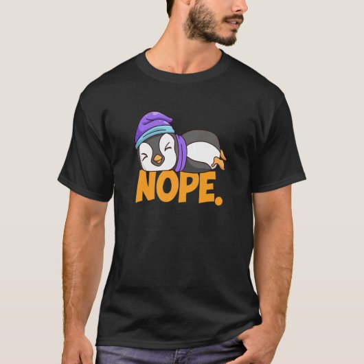 Nope Penguin Sleep Long Sleeper Grumpy T-shirt (Voorkant)