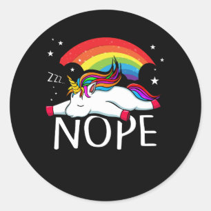 Nope Unicorn Nah gaat het niet doen grappige luie Ronde Sticker