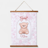 Nora | Aangepaste Roze Teddybeer Nursery Design Hangend Wandkleed (Voorkant)