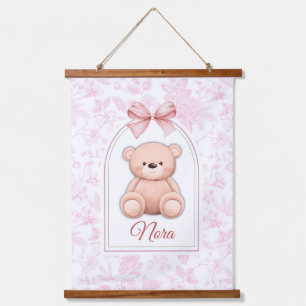 Nora   Aangepaste Roze Teddybeer Nursery Design Hangend Wandkleed