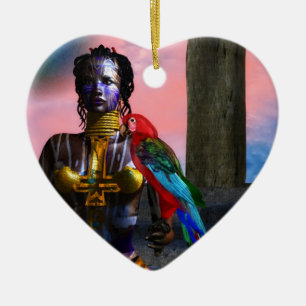 NORA CYBER WARRIOR EN MACAW Science Fiction Heart Keramisch Ornament