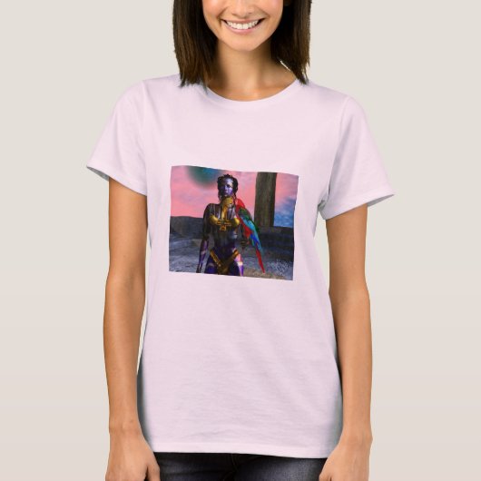 NORA CYBER WARRIOR HOLDING MACAW Science Fiction T-shirt (Voorkant)