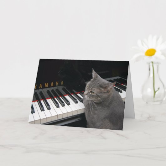 Nora de Piano Cat - Blank gevouwen kaart - Stijl 7 (Kleine Plant)