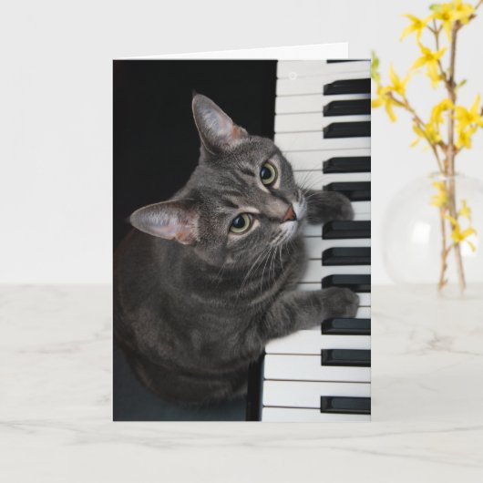 Nora The Piano Cat - Blank Folded Card - Style 001 Kaart (Gele Bloem)