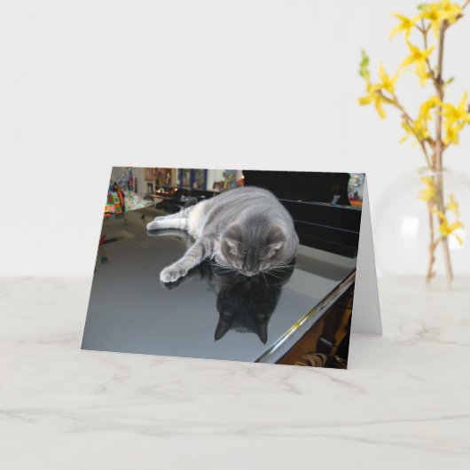 Nora The Piano Cat - Blank Folded Card - Style 006 Kaart (Gele Bloem)