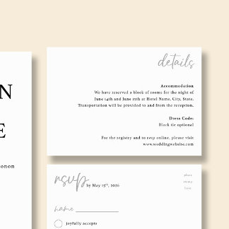 NORA | Trouwkaart Minimalistische Details Bijkaart Informatiekaartje