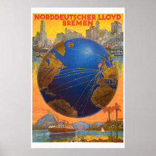 Norddeutscher Lloyd Bremen Duitsland 1920 Vintage Poster