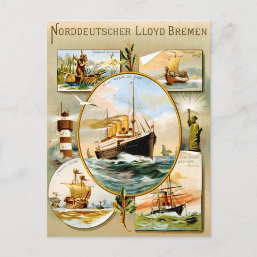 Norddeutscher Lloyd Bremen Vintage Travel Poster Briefkaart (Voorkant)