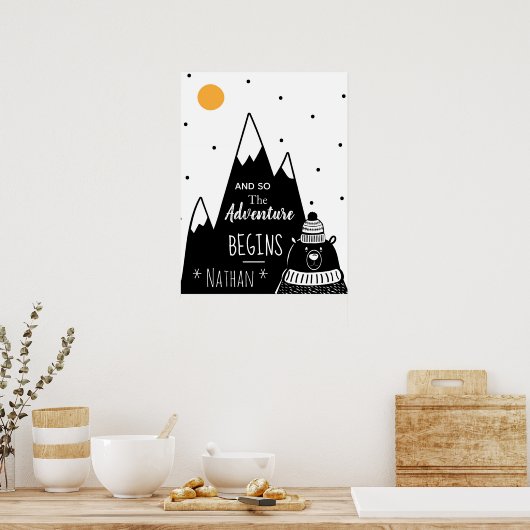 Nordic Bear Mountain Adventure Begins Personalised Poster (Keuken)