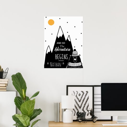 Nordic Bear Mountain Adventure Begins Personalised Poster (Thuiskantoor)