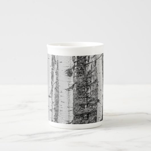 Nordic Birch Tree Trunk Zwart-wit ontwerp Porselein Kop (Voorkant)