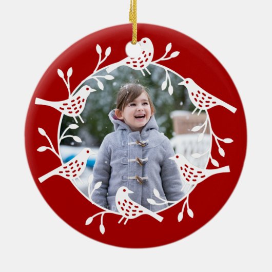 Nordic Bird Foto Keramisch Ornament (Achterkant)