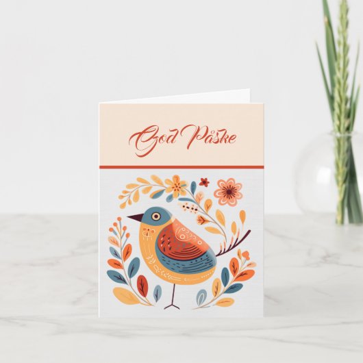 Nordic Bird Sinaasappel Geel Turquoise God Påske Kaart (Voorkant)