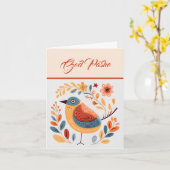 Nordic Bird Sinaasappel Geel Turquoise God Påske Kaart (Gele Bloem)