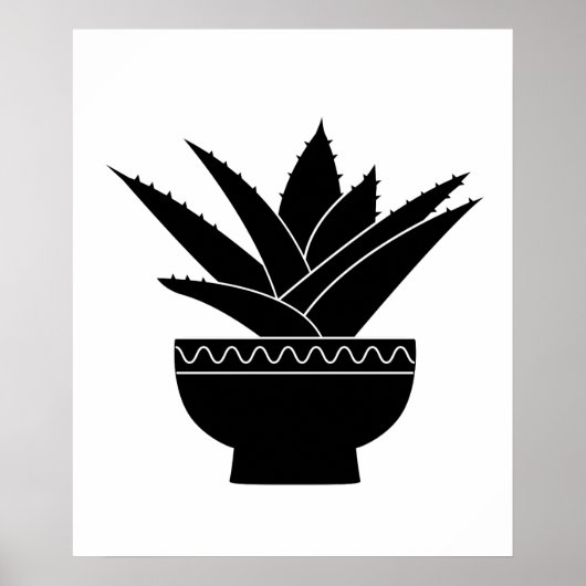 Nordic Black White Minimalist Agave Cactus Plant Poster (Voorkant)
