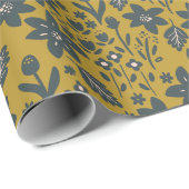Nordic Blooms Olive & Donkergroene Herfst Bloemen Cadeaupapier (Rol Hoek)
