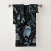 Nordic Blue Bird Owl Floral Waterverf Bad Handdoek (Insitu)